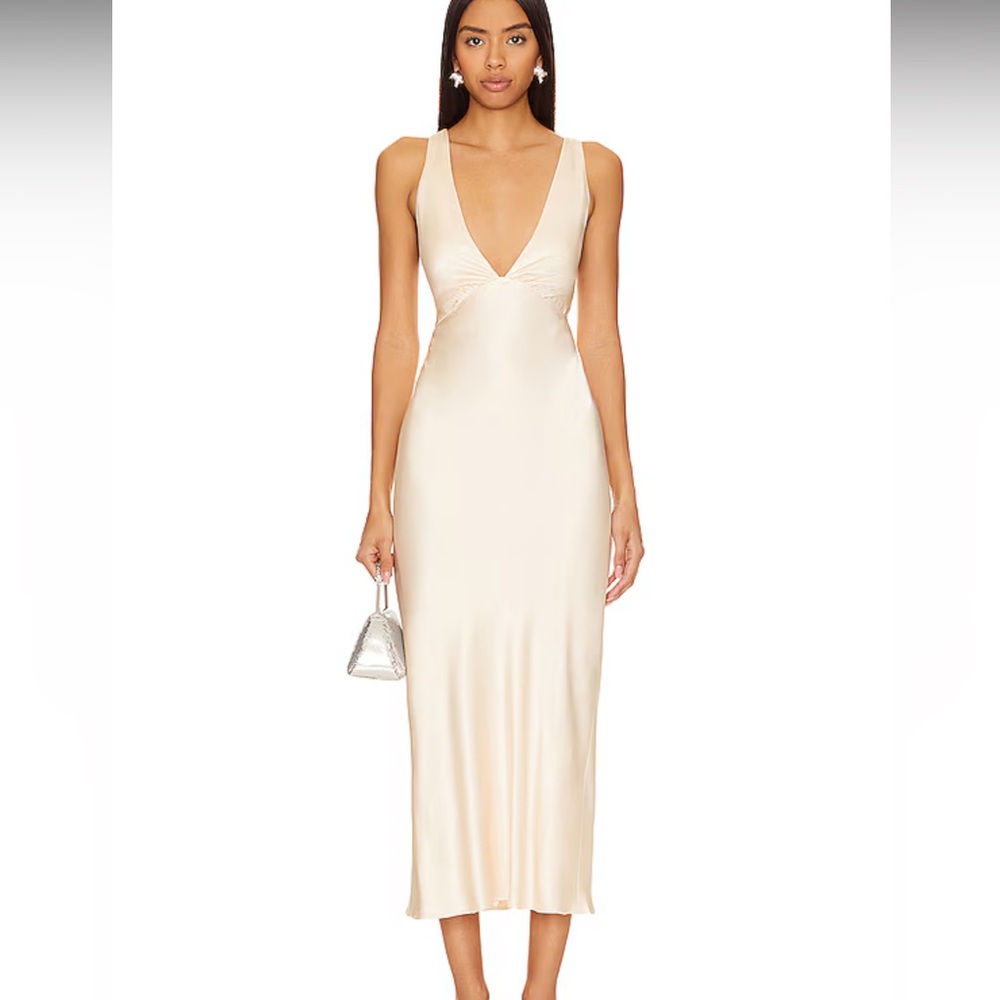 Shona Joy Cream Satin Midi Dress